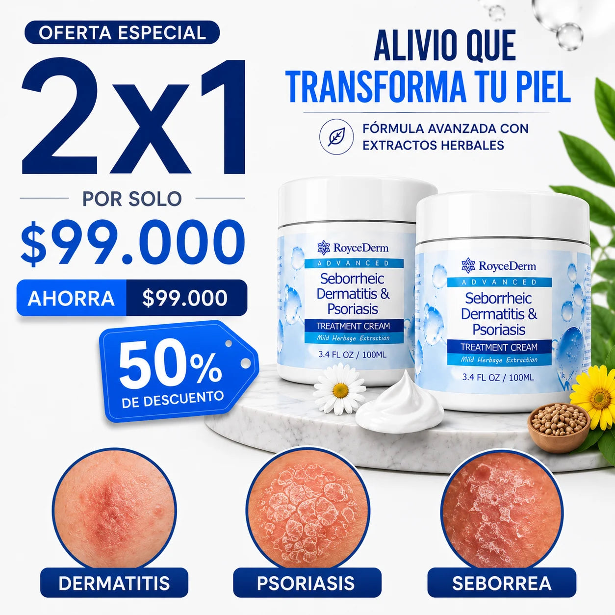 RoyceDerm Advanced™️ 100ml | Crema para piel con resequedad, descamación y enrojecimiento